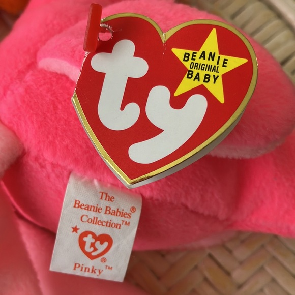 95' TY ORIGINAL BEANIE BABY PINKY THE FLAMINGO  set of 4 - 3 with pvc  pellets - Picture 8 of 16